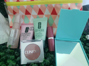 Clinique 7 Pieces Travel Size Makeup Mirror Luxury Sample Gift Set Bag